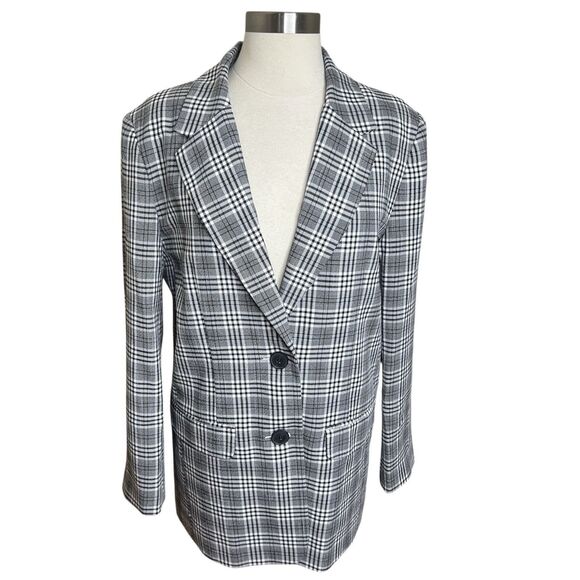 ASOS Design Blazer Womens 6 Black White Glen Plaid Check Long Sleeve Corpcore - Picture 1 of 12